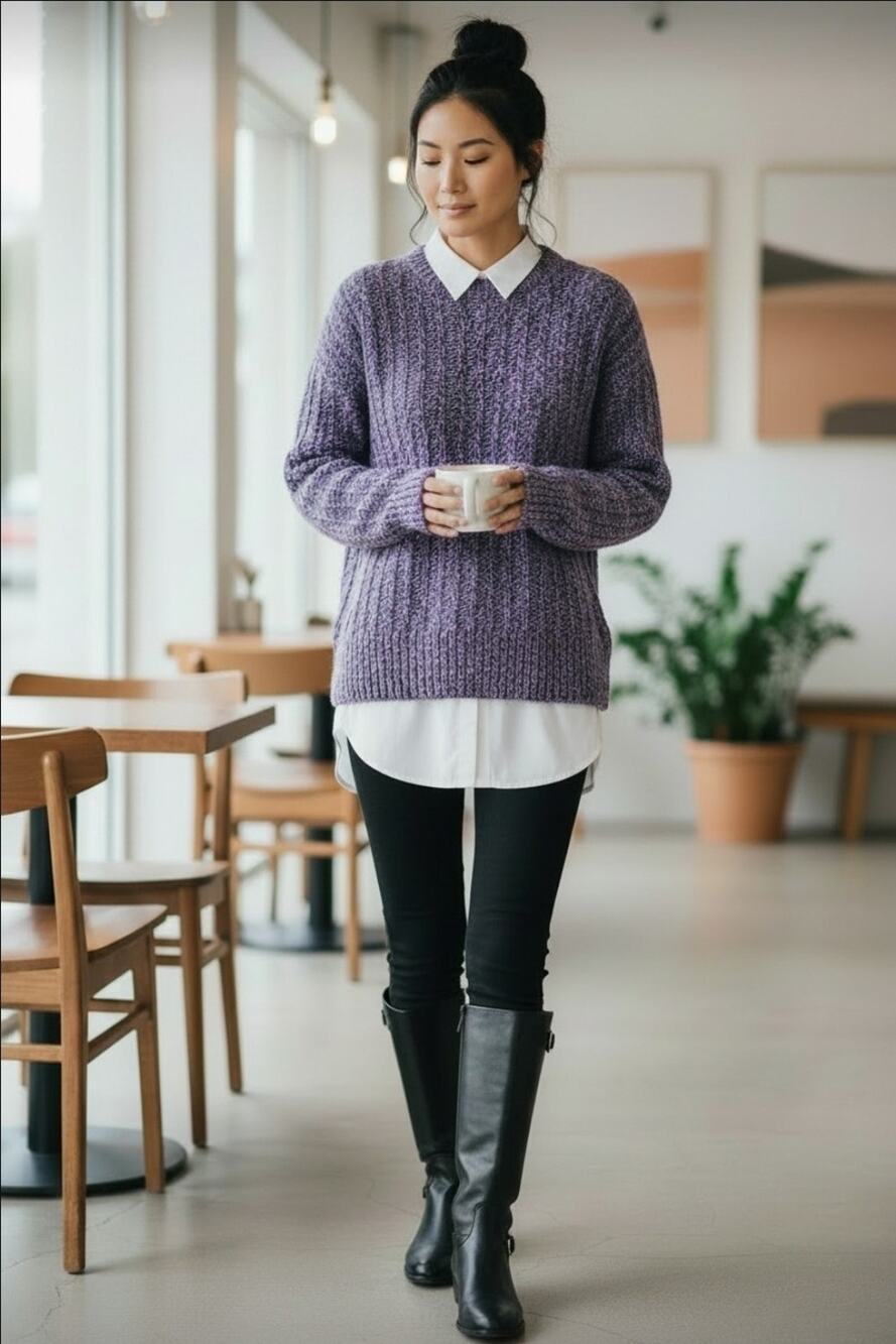 Banana Republic Marled Chunky Ribbed Knit Wool Cashmere Blend Sweater Sm Purple